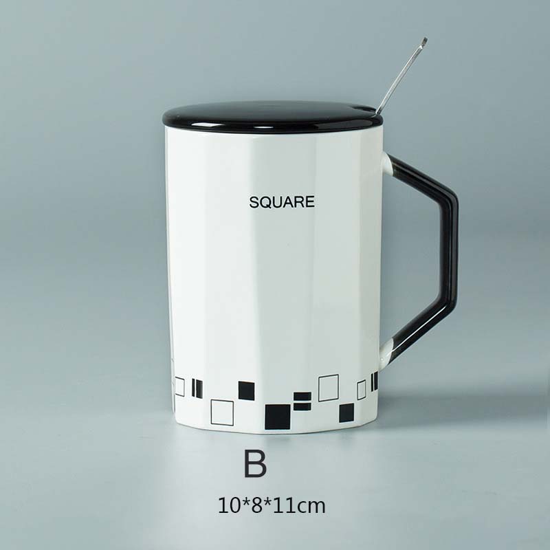 Simple Creative Artistic Coffee Mug Geometric Mug with Cover Spoon Couple Mug
