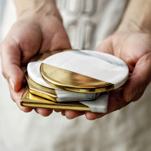 Marbled Ceramic Coasters Insulated MATS with Gold-plated Edges