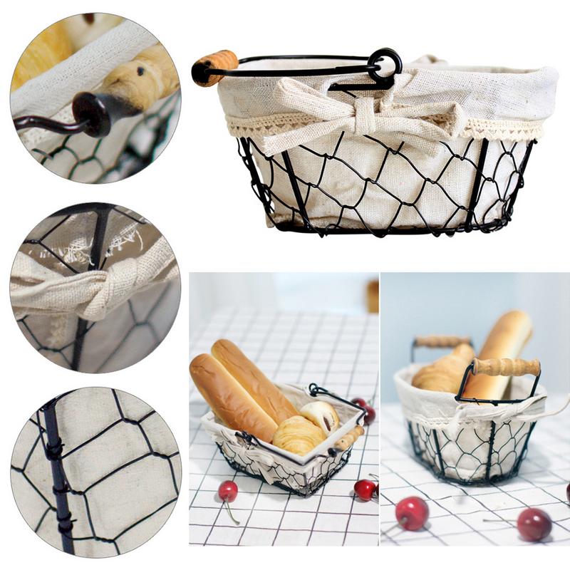 Iron Art Wire Sundries Storage The Table Is Decorated with Bread And Cutlery Snacks Storage Basket