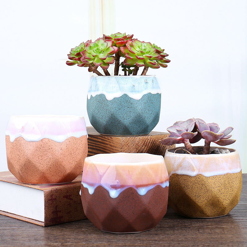 White Cylinder Home Decor Ornaments Mini Ceramic Succulent Plant Pots with Metal Stands