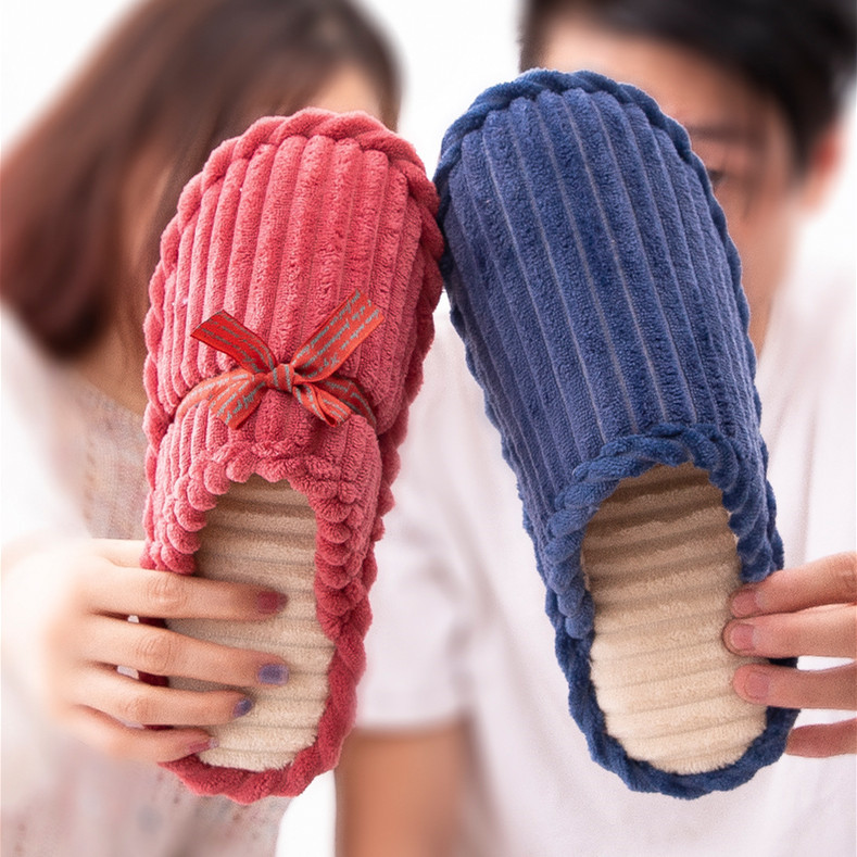 Memory Foam Unisex Slip On Cotton House Stripe Slipper 