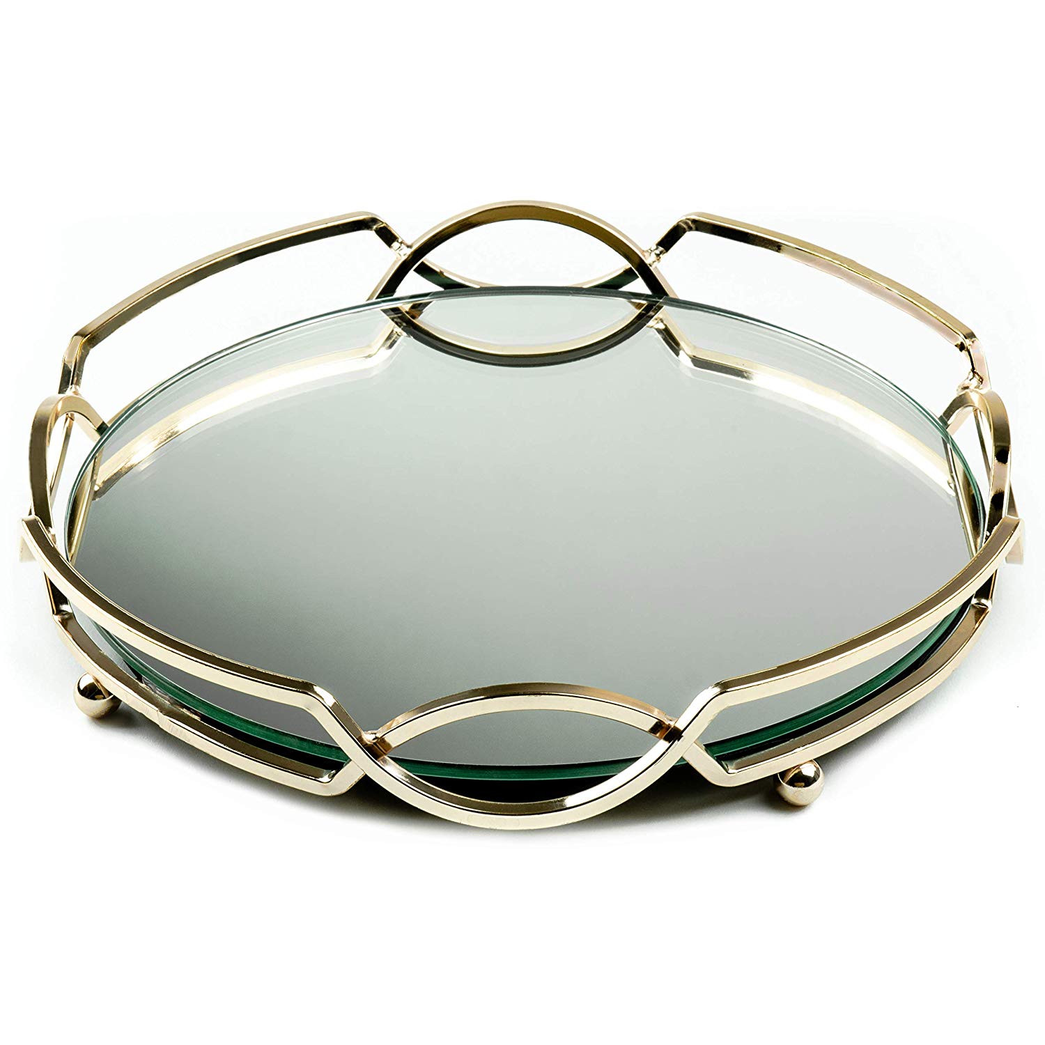 Uxury Round Gold Mirrored Metal Serving Tray