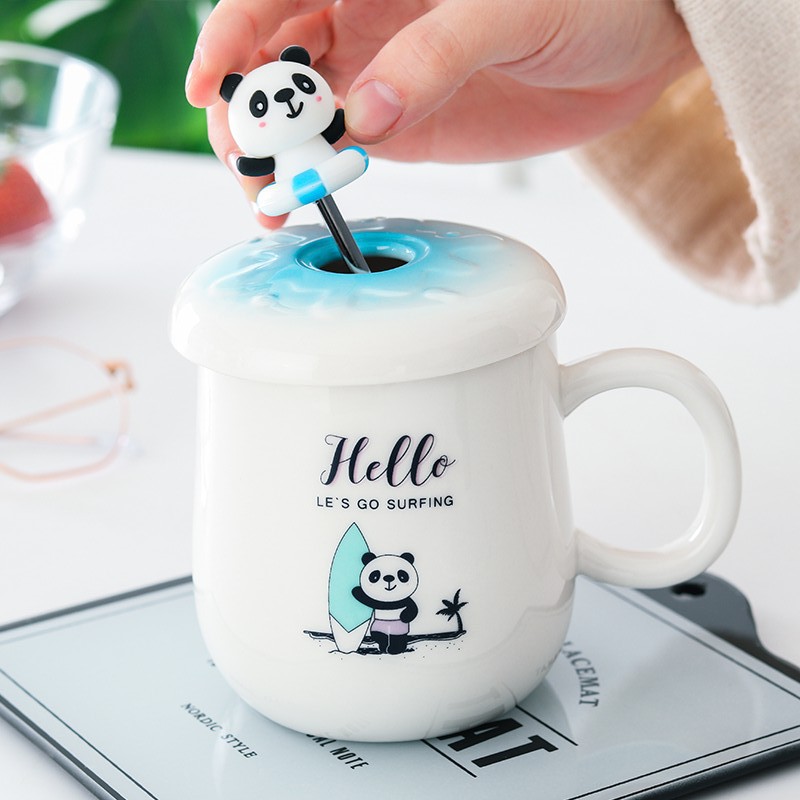 Creative Color Animal Cat Heat-resistant Mug Cartoon with Bamboo Lid Cup Kitten Coffee Ceramic 3d Mugs