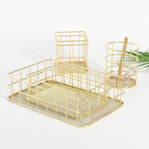 Nordic Rose Gold Metal Wire Storage Basket Office Desktop Table Cosmetics Organizer Iron Basket