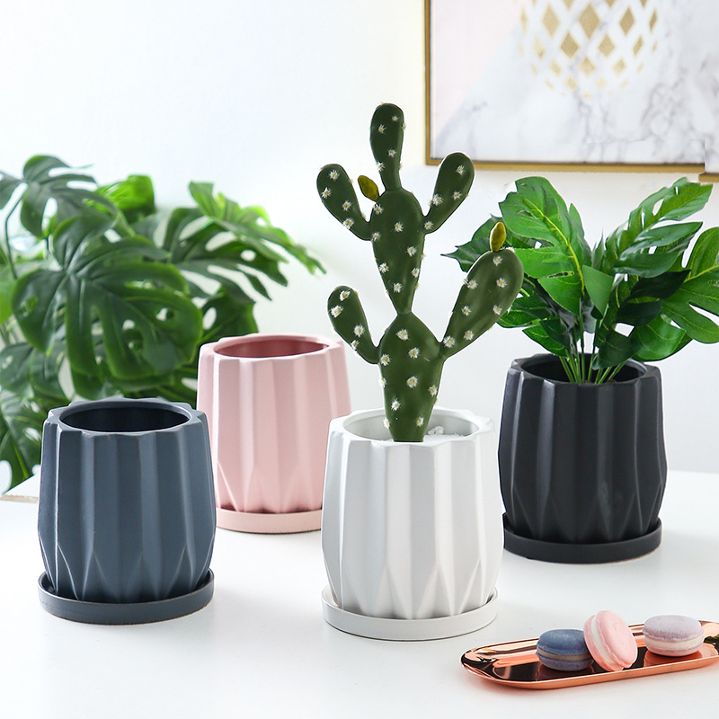 Ceramic Marble Pot with Metal Stand Porcelain Succulent Plants Pot