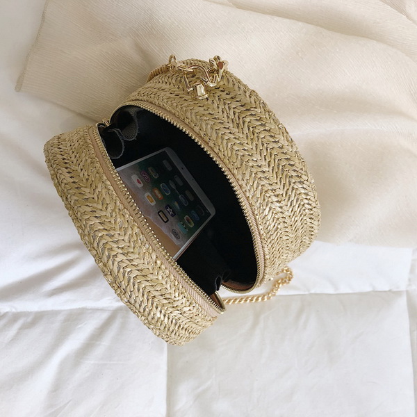 Fashion New Women Round Shoulder Bag Weave Ladies Straw Chain Crossbody Bag 