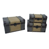 Canvas Surface with Decorative Leather Belts MDF Wooden Storage Chest Trunk