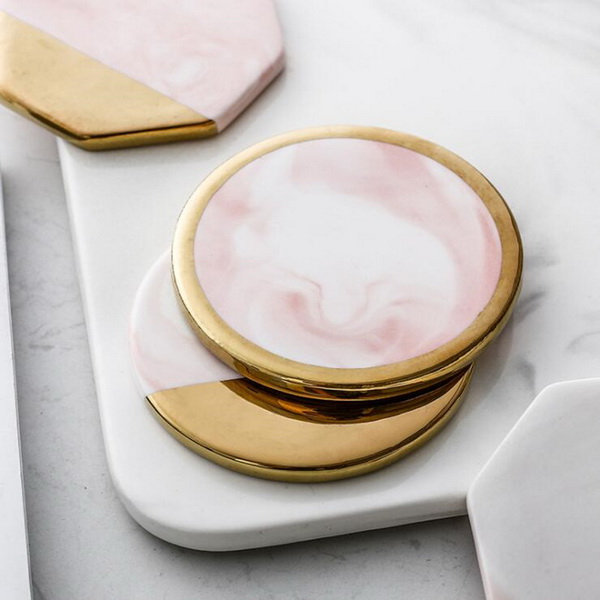 Luxury Unique Marble Pink Gold Ceramic Placemat Coaster Porcelain Mats Pads