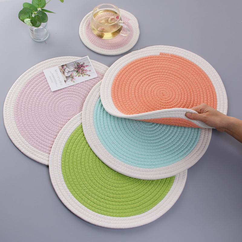 Natural Water Hyacinth Weave Placemat Round Braided Rattan Table Plate Mat