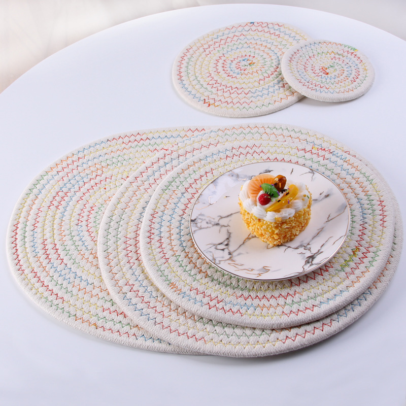 Nordic Style Home Multi-function Weaving Padded Table Insulation Pad Round Placemat Table Mat 