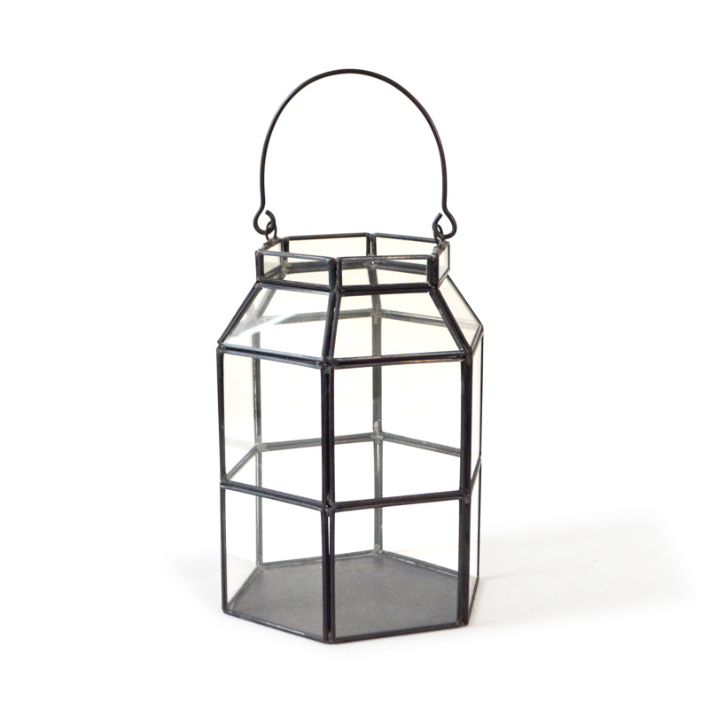 Nordic Rectangular Metal + Glass Lantern for Home Outdoor Garden Decor 