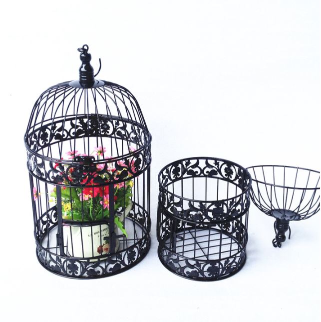 Handmade Antique White Metal Decorative Wedding Bird Cage Set
