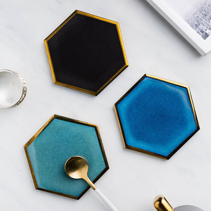 Nordic Hexagon Gold-plated Ceramic Placemat Heat Insulation Coaster Porcelain Mats Pads 