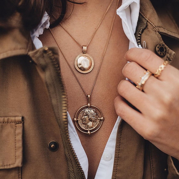 Crystal Pendant Necklace Women Gold Color Beads Moon Star Horn Crescent Choker Necklaces