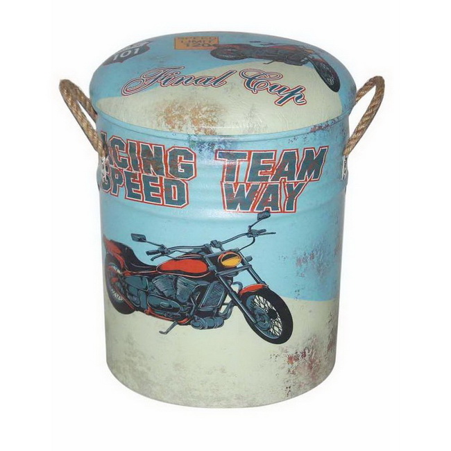 Round Retro Metal Storage Bucket Stool Seat 