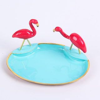 ZINC ALLOY PEWTER FLAMINGO RIND HOLDER DISH