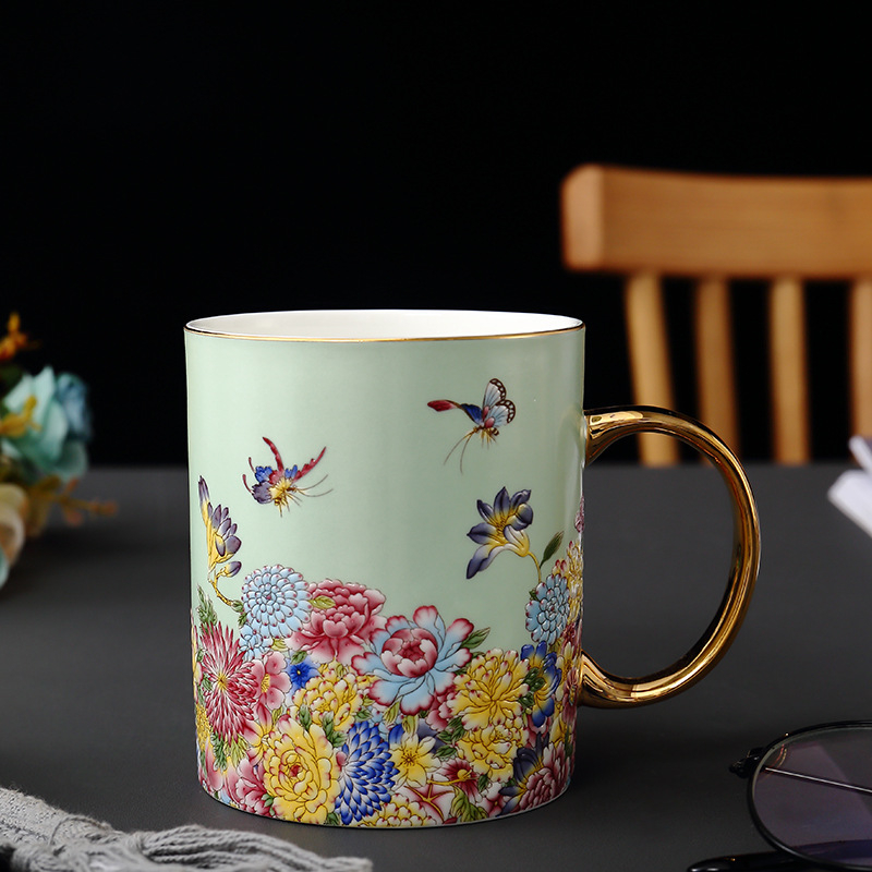 Bone China Phnom Penh Mark Cup European Embossed Ceramic Cup Office ...