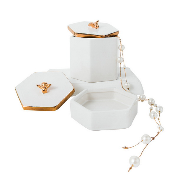 White color glazed elegant decoration ceramic jewelry box