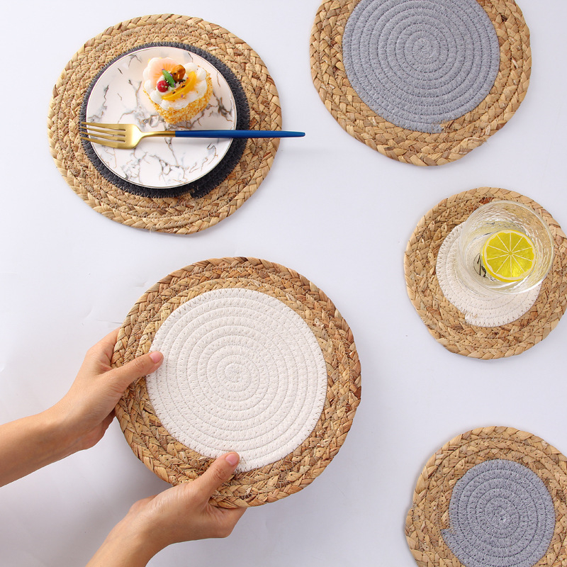 Braided Pads Place Mats Woven Cotton Yarn Placemats Coaster 