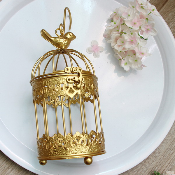 Golden Modern Iron Wrought Metal Birdcage