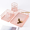 Nordic Rose Gold Metal Wire Storage Basket Office Desktop Table Cosmetics Organizer Iron Basket