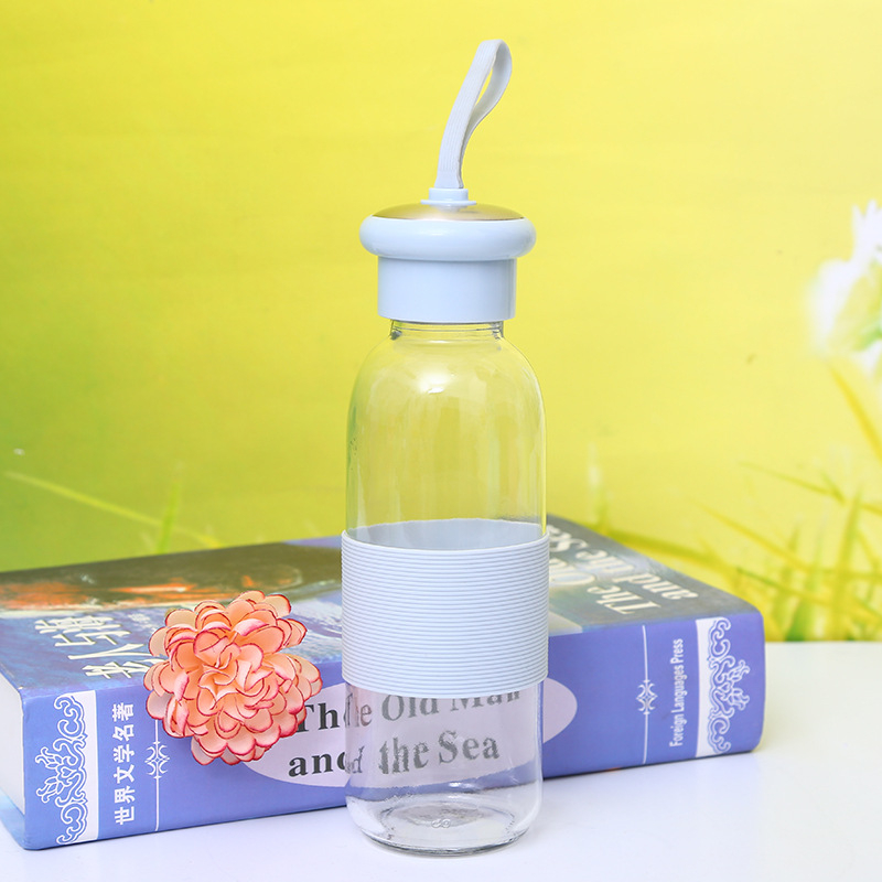 Colorful Letter Glass Water Bottle with Cloth Cover Frosted Portable