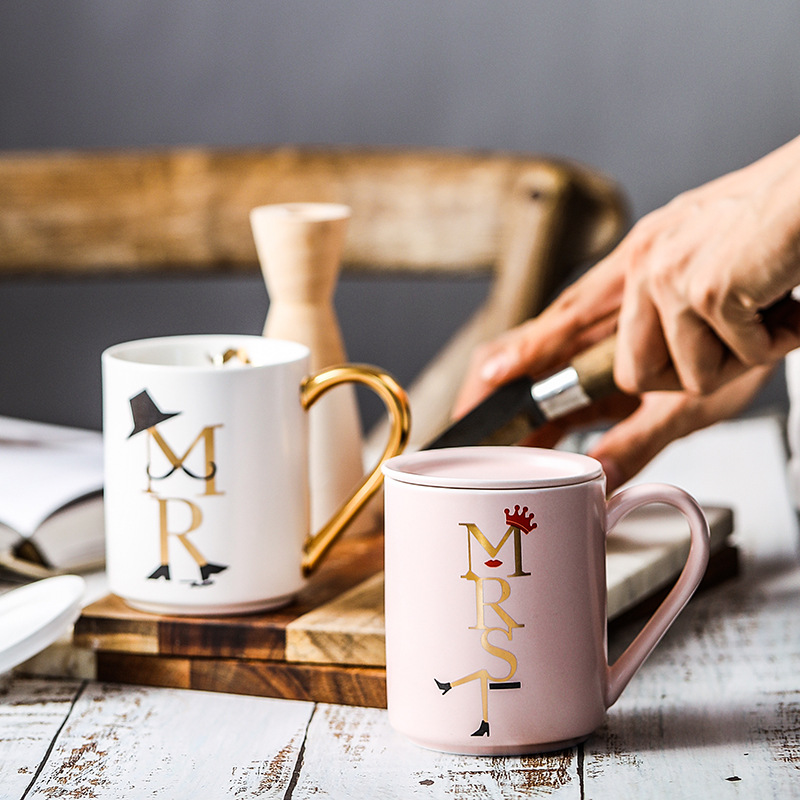 Creative Ceramic with Lid Customized Lovers with Lid Coffee Cup Milk Cup Beer Water Cup