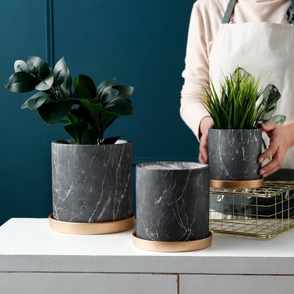 Customized round home decor cheap new model modern geometric ceramic flower pot