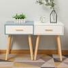 2 Chest of Drawers Bedside Table with Solid Oak Wood Legs And White Matt Finish 