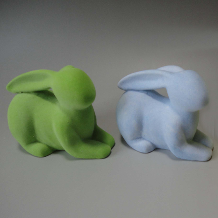 Green Flocking Animal,flocked Animal Figurines,ceramic Rabbit 
