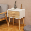 2 Chest of Drawers Bedside Table with Solid Oak Wood Legs And White Matt Finish 
