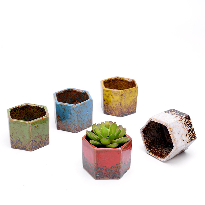 Small Hexagonal Pottery Is Fleshy Flowerpot Is Small And Pure And Fresh Field Pottery Flowerpot