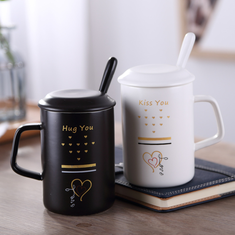 Porcelain Mug Sublimation Custom Shape Coffee Cup Tea With Lid Spoon White Ceramic Mugs 